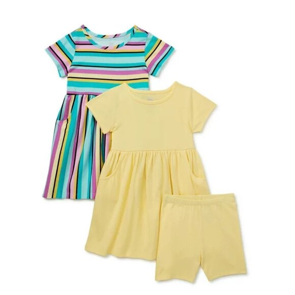 NWT Wonder Nation Toddler Girl Cotton 2 Dresses and Biker Shorts, size 18M - Picture 1 of 5